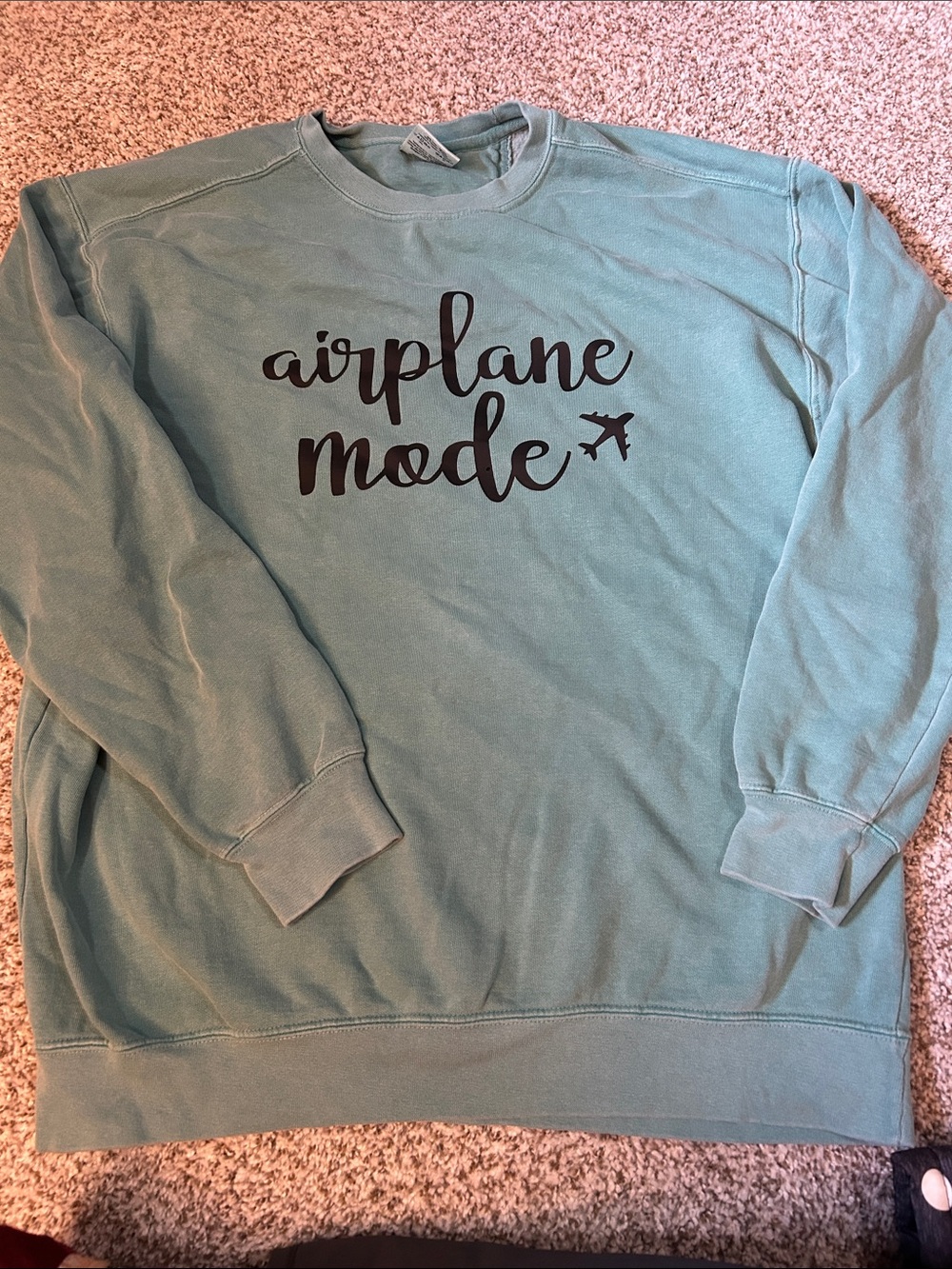 Comfort Colors "airplane mode" Pullover Sweatshirt in Seafoam Green